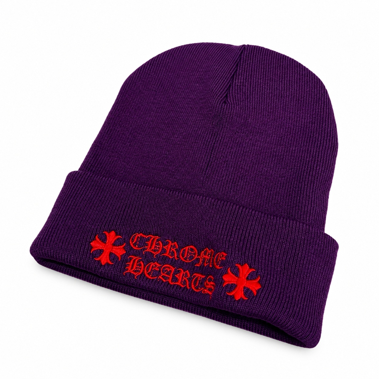 Chrome Hearts Triple Cross Beanie — Purple & Red
