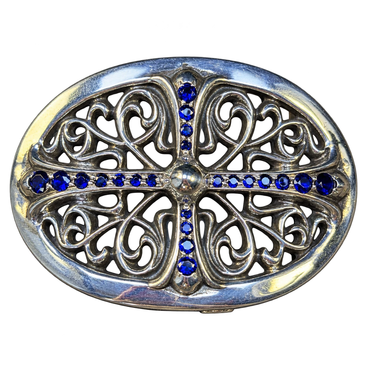Chrome Hearts Oval Cross Belt Buckle — Blue Sapphire